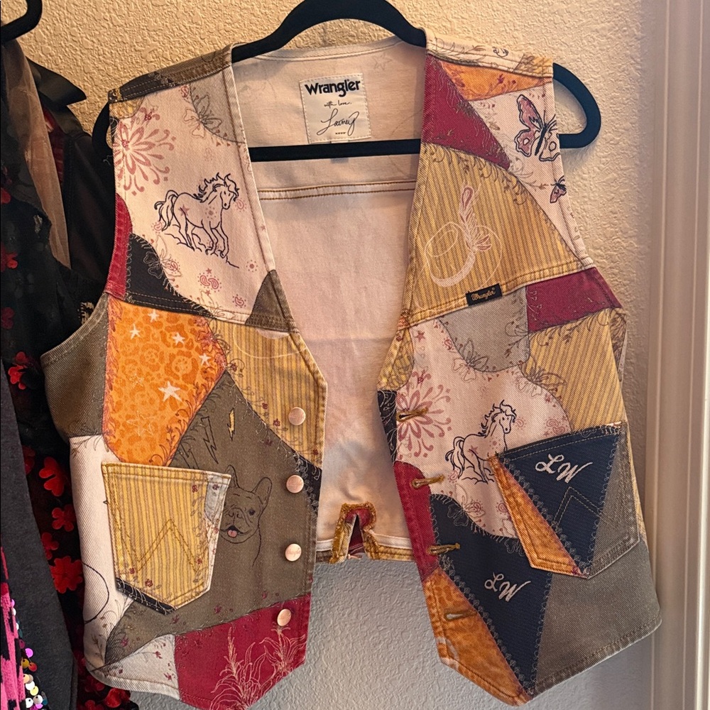 Wrangler and Lainey Wilson Multicolor Patchwork Vest with Horse Motif